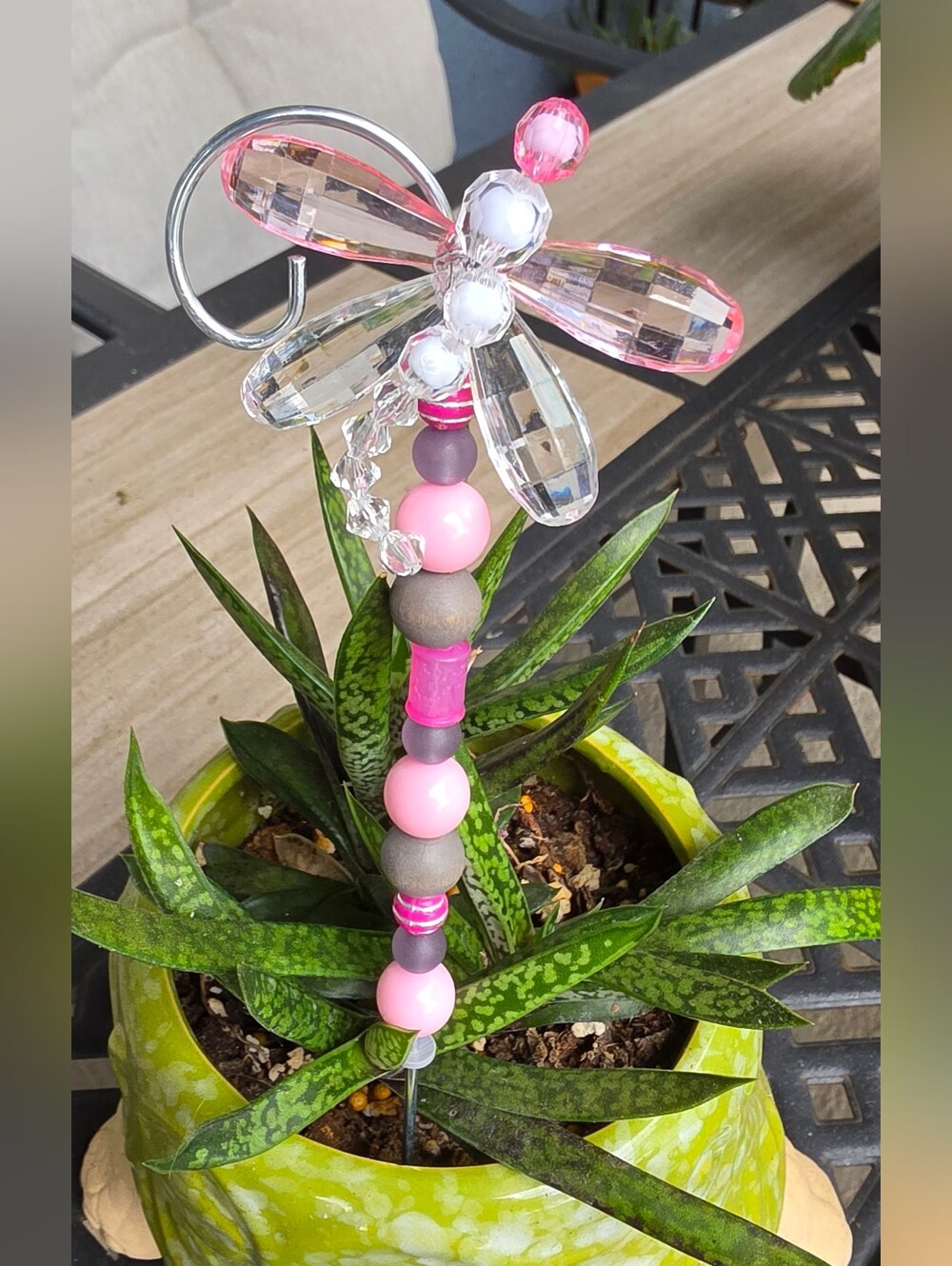 Handmade Beaded Plant Stick/garden Stake. With  Dragonfly